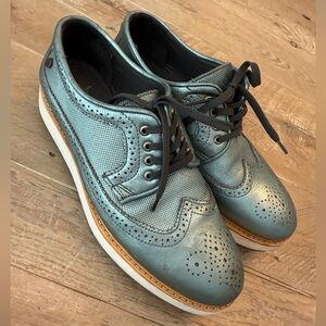 Fabian Arena wingtip platform sneakers metallic aqua blue 9
